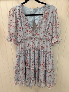Love Like You Light Blue Floral Ruffle Tiered Dress